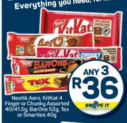 Pick n Pay Nestlé Aero, KitKat 4 Finger or Chunky Assorted, BarOne, Tex or Smarties offer