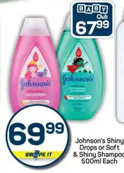 Pick n Pay Johnson's Shiny Drops or Soft & Shiny Shampoo offer