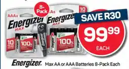 Pick n Pay Energizer Max AA or AAA Batteries 8-Pack Each offer