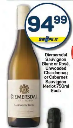 Pick n Pay Diemersdal Sauvignon Blanc or Rosé, Unwooded Chardonnay or Cabernet Sauvignon Merlot 750ml Each offer