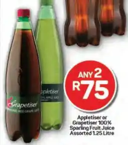 Pick n Pay Appletiser or Grapetiser 100% Sparling Fruit Juice Assorted 1.25 Litre offer