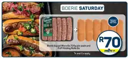 Pick n Pay Hypermarket Bomb Squad Wors 6s 720g per pack and PnP Hotdog Rolls 6s offer