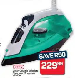 Pick n Pay Hypermarket DEFY Green Ceramic Soleplate Steam and Spray Iron offer