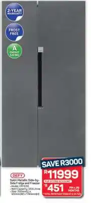 Pick n Pay Hypermarket Defy Satin Metallic Side-by-Side Fridge and Freezer offer