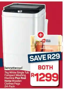 Pick n Pay Hypermarket 7kg White Single Tub Compact Washing Machine Plus Real Home Wooden Clothes Pegs 24-Pack offer