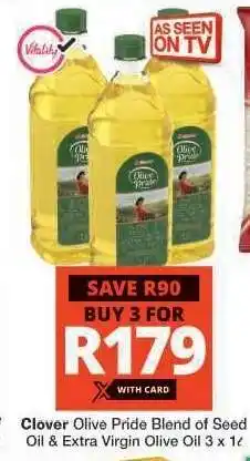 Checkers Clover Olive Pride Blend of Seed Oil & Extra Virgin Olive Oil 3 x 1L offer