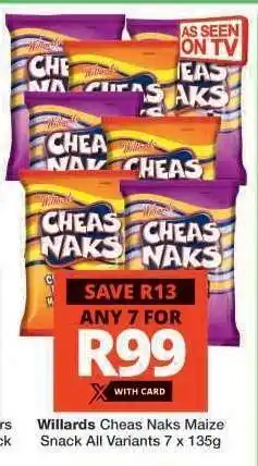 Checkers WILLARDS CHEAS NAKS MAIZE SNACK offer