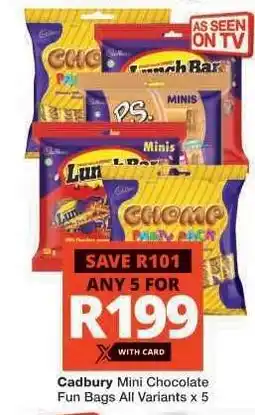 Checkers Cadbury Mini Chocolate Fun Bags All Variants x 5 offer
