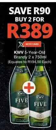 Checkers KWV 5-Year-Old Brandy 2 x 750ml offer
