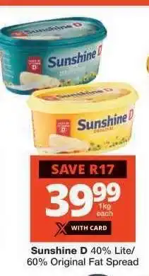 Checkers Sunshine D 40% Lite/60% Original Fat Spread offer