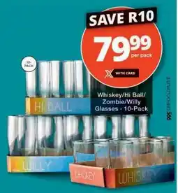 Checkers Whiskey/Hi Ball/Zombie/Willy Glasses - 10-Pack offer