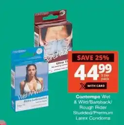 Checkers Contempo Wet & Wild/Bareback/Rough Rider Studded/Premium Latex Condoms offer