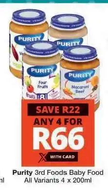 Checkers PURITY 3RD FOODS BABY FOOD offer