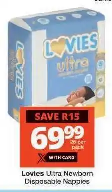 Checkers Lovies Ultra Newborn Disposable Nappies offer