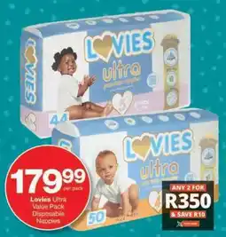 Checkers LOVIES ULTRA VALUE PACK DISPOSABLE NAPPIES offer
