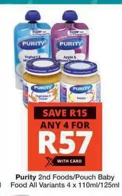 Checkers Purity 2nd Foods/Pouch Baby Food offer