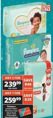Checkers Pampers Jumbo Pack/Premium Care Value Pack/Disposable Pants offer