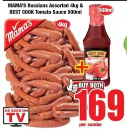 Boxer MAMA'S Russians Assorted 4kg & BEST COOK Tomato Sauce 500ml offer