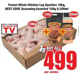 Boxer Frozen Whole Chicken Leg Quarters 10kg, BEST COOK Seasoning Assorted 150g & 200ml offer