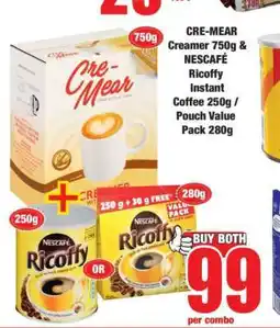 Boxer CRE-MEAR Creamer 750g & NESCAFÉ Ricoffy Instant Coffee 250g / Pouch Value Pack 280g offer