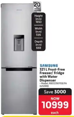Makro Samsung Frost-Free Freezer/ Fridge with Water Dispenser offer