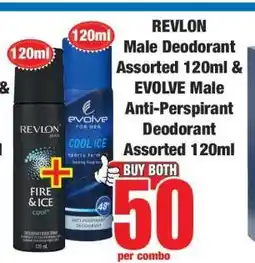 Boxer REVLON Male Deodorant Assorted 120ml & EVOLVE Male Anti-Perspirant Deodorant Assorted 120ml offer
