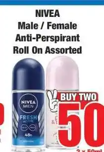 Boxer NIVEA Male / Female Anti-Perspirant Roll On Assorted offer