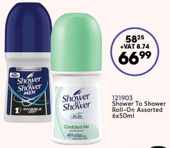 Shower To Shower RollOn Assorted 6x50ml offer at Africa Cash and Carry