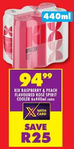 Shoprite Liquor Kix raspberry & peach flavoured rosé spirit cooler cans offer