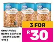 Game Great Value Baked Beans In Tomato Sauce-For 3 x 410g offer