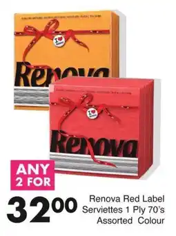 Save Hyper Renova Red Label Serviettes 1 Ply Assorted Colour offer