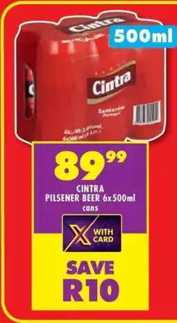 Shoprite CINTRA PILSENER BEER 6x500ml cans offer