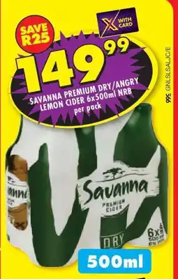 Shoprite SAVANNA PREMIUM DRY/ANGRY LEMON CIDER 6x500ml NRB offer