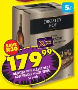 Shoprite DROSTDY HOF CLARET RED/ADELPRACHT WHITE WINE offer