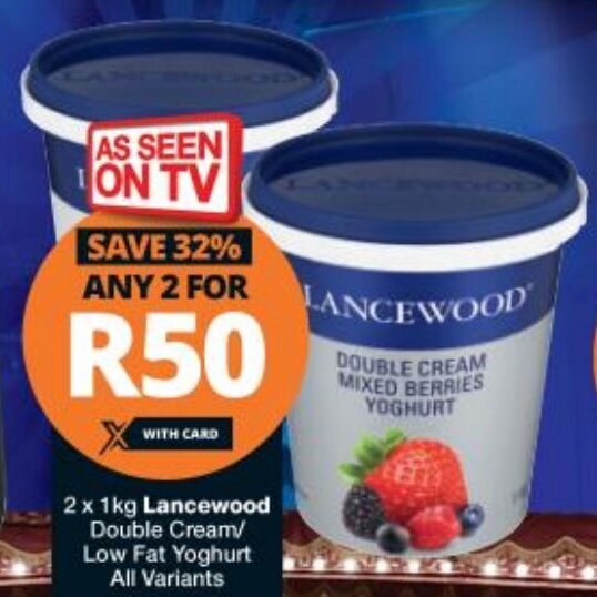 Lancewood Double Cream/Low Fat Yoghurt All Variants 2x1kg offer at Checkers