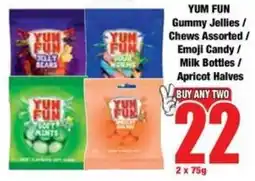 Boxer Superstores YUM FUN Gummy Jellies/ Chews Assorted/ Emoji Candy/ Milk Bottles/ Apricot Halves offer
