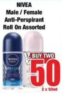 Boxer Superstores NIVEA Male/ Female Anti-Perspirant Roll On Assorted offer