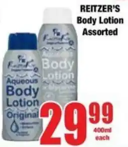 Boxer Superstores REITZER'S Body Lotion Assorted offer