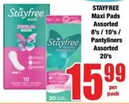 Boxer Superstores STAYFREE Maxi Pads Assorted/ Pantyliners Assorted offer