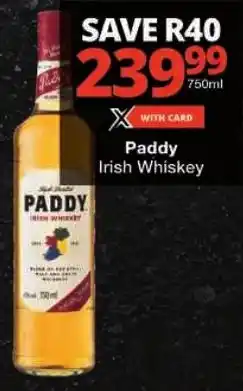 Checkers Paddy Irish Whiskey offer