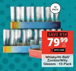 Checkers Whisky/ Hi-Ball/ Zombie/ Willy Glasses offer