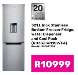 Game Samsung Inox Stainless Bottom Freezer Fridge, Water Dispenser and Cool Pack offer