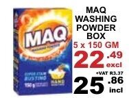 Arrow Cash And Carry MaQ Washing Powder Box 5x150gm offer