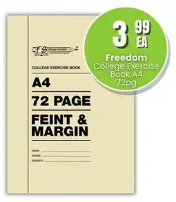 Super Save Freedom College Exercise Book A4 72pg offer