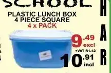 Arrow Cash And Carry Plastic Lunch Box 4 Piece Square 4x pack offer
