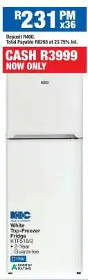OK Furniture KIC White Top-Freezer Fridge KTF518/2 offer