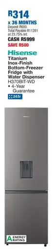 OK Furniture Hisense Titanium Inox-Finish Bottom-Freezer Fridge with Water Dispenser offer