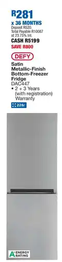 OK Furniture Defy Satin Metallic-Finish Bottom-Freezer Fridge DAC447 offer