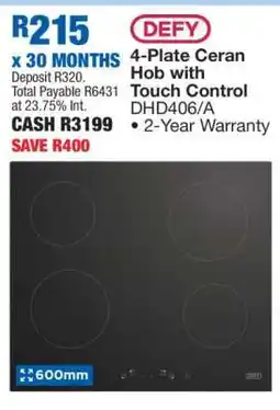 OK Furniture Defy 4-Plate Ceran Hob with Touch Control DHD406/A offer