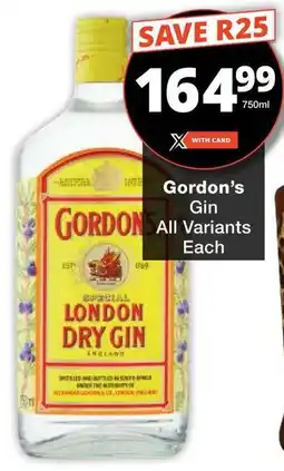 Checkers Gordon's Gin All Variants offer